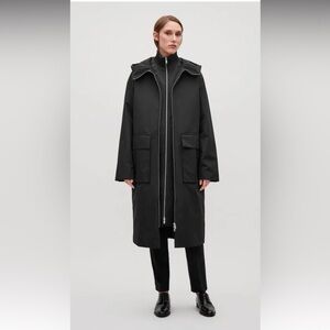 COS Double Opening Long Coat | Dark Green Technical Oversized Zip Coat